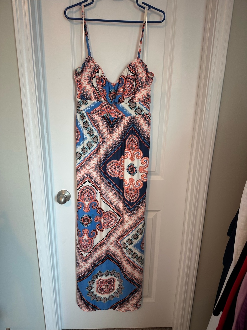 Elle Blue & Coral Paisley Maxi Slip Dress